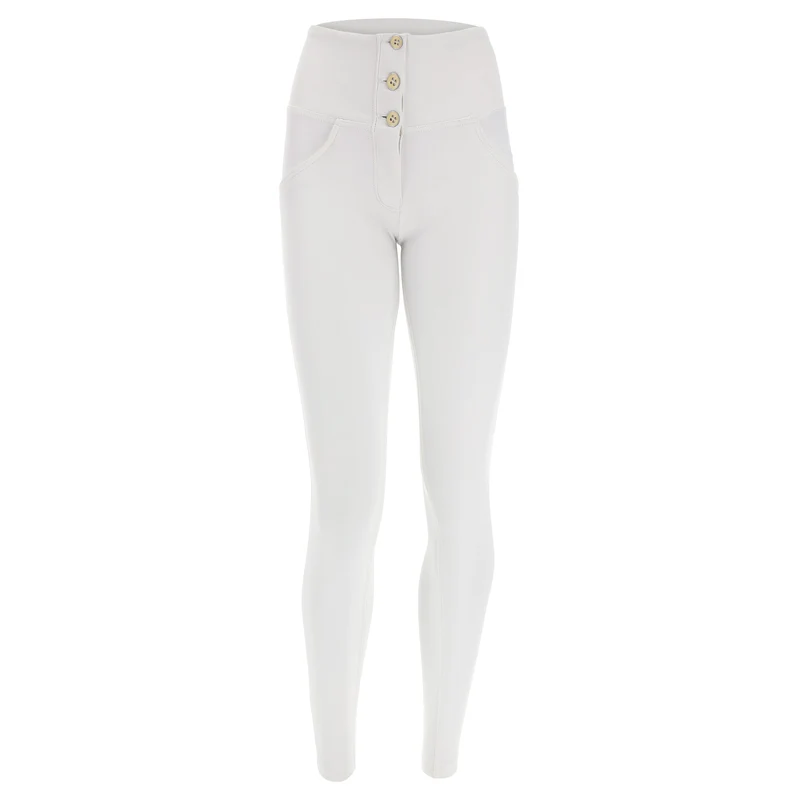 WR.UP Push-Up Button High Waist Skinny Vegan Leather Pant - White