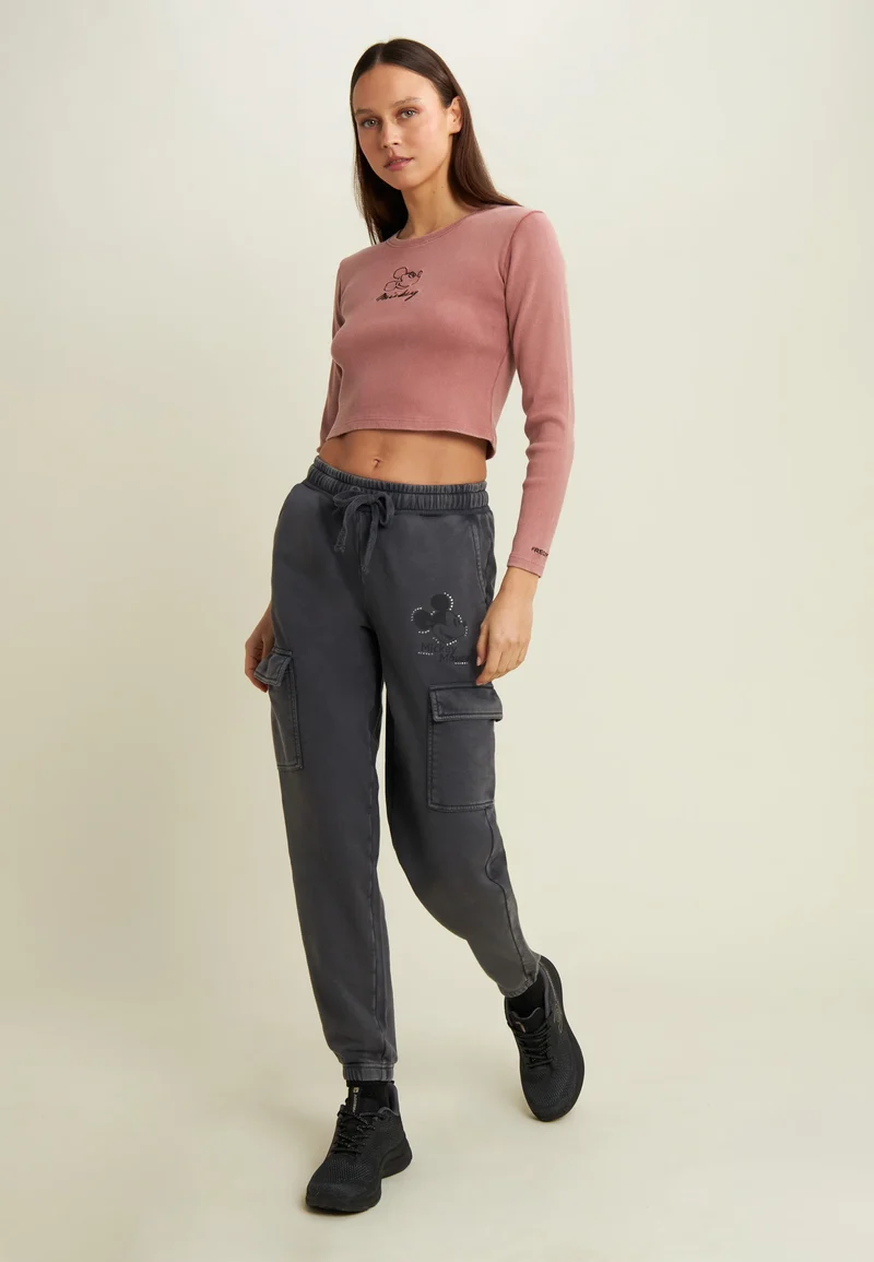 Women's long-sleeved cropped T-shirt with Disney embroidery