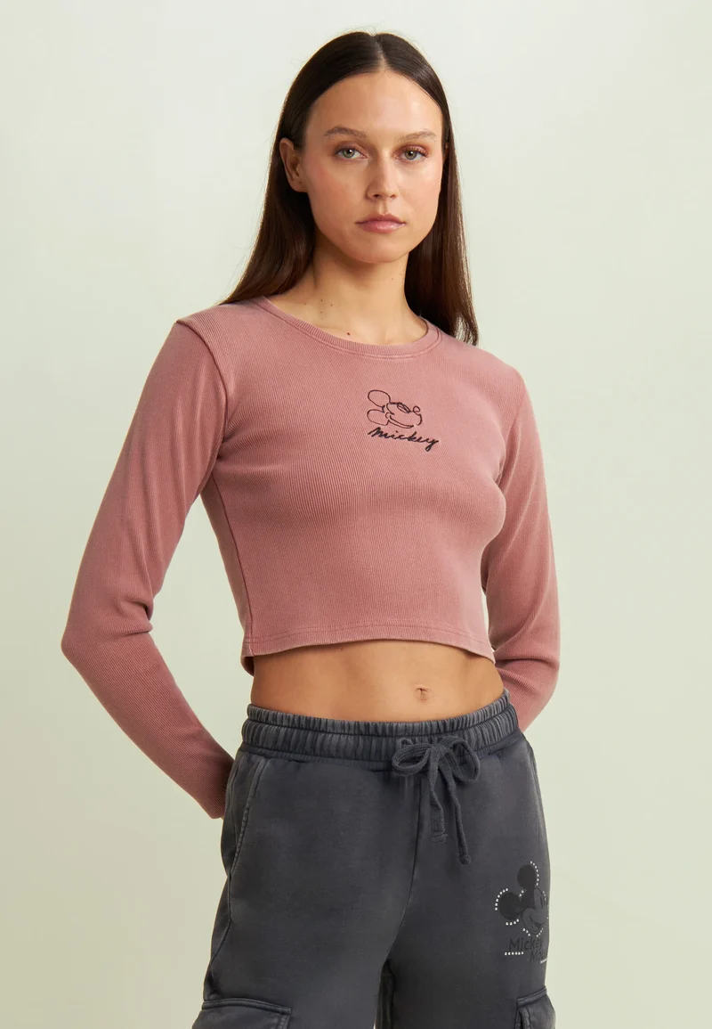 Women's long-sleeved cropped T-shirt with Disney embroidery