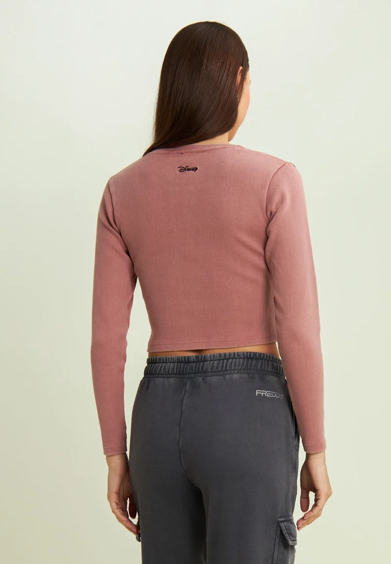 Women's long-sleeved cropped T-shirt with Disney embroidery