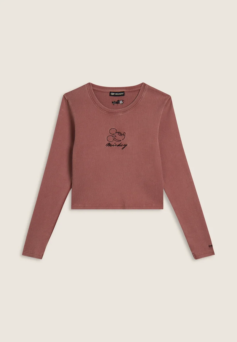 Women's long-sleeved cropped T-shirt with Disney embroidery