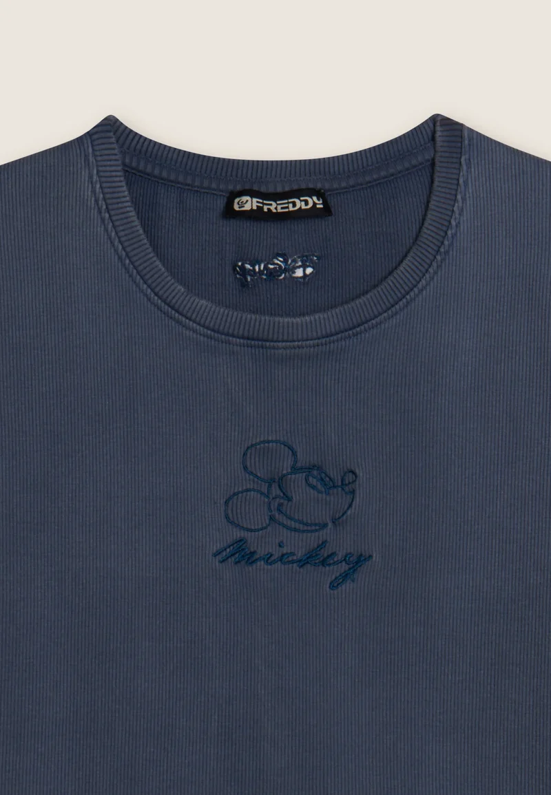Women's ribbed cropped T-shirt with Disney embroidery