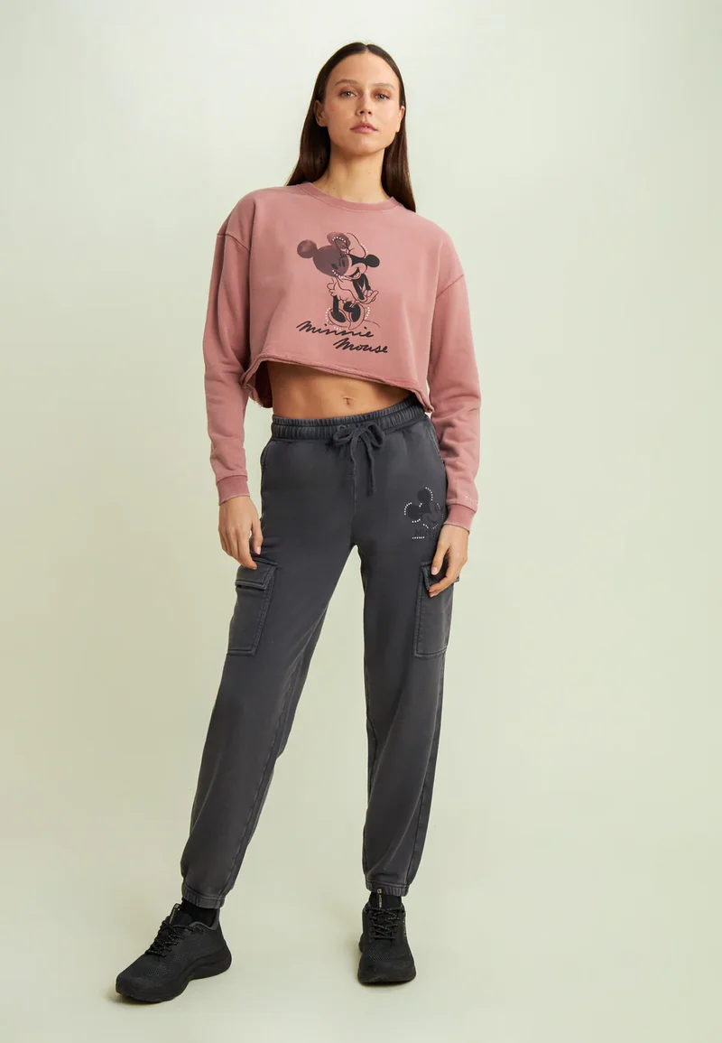 Women's cropped sweatshirt with Disney graphics and edge-to-edge seam