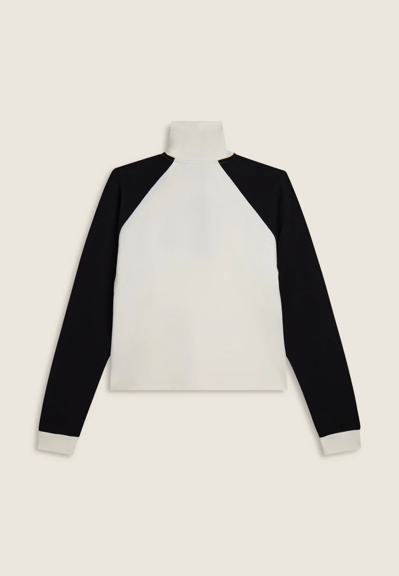 Two-tone cropped sweatshirt with half-zip and turtleneck