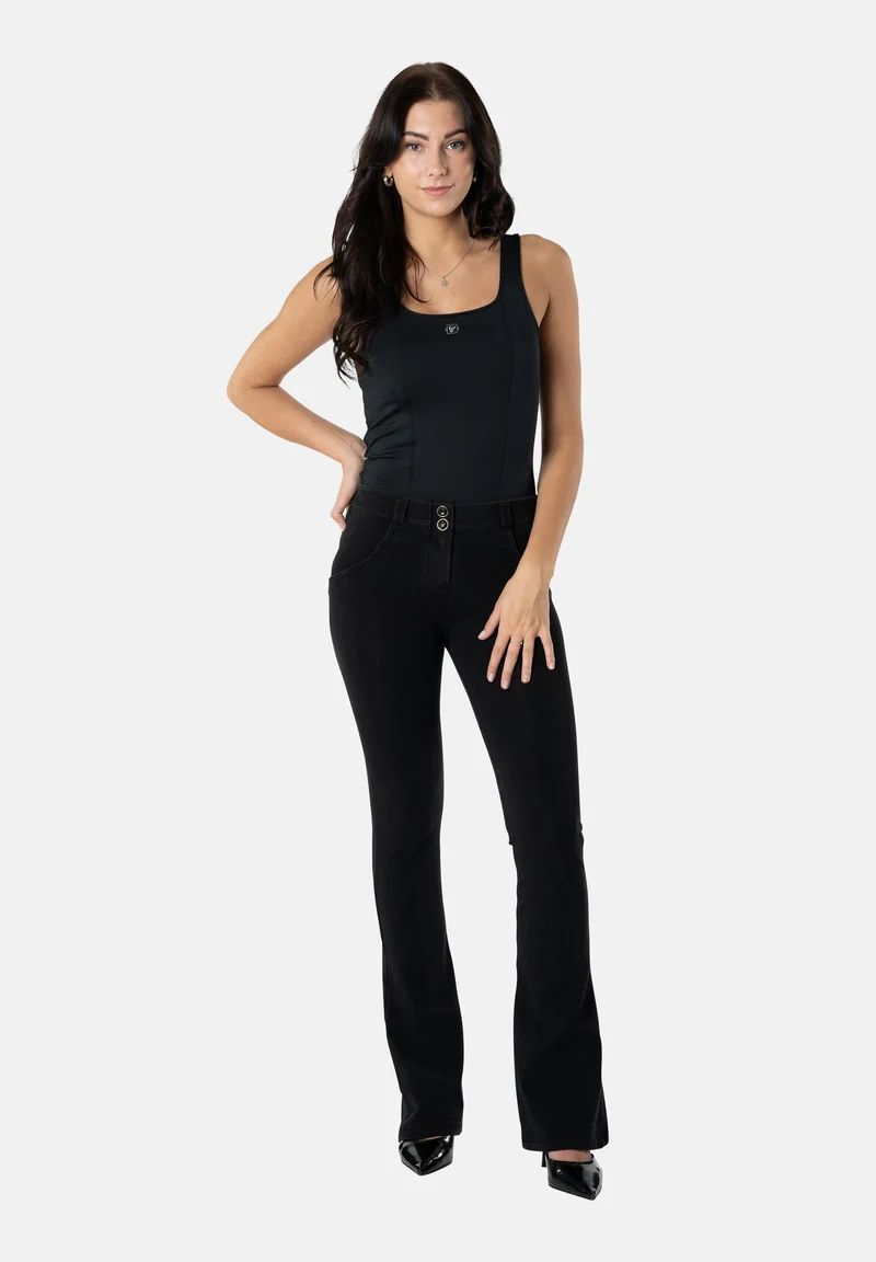 WR.UP Push-Up Regular Waist Mini Flare Denim Jeans - Denim Black - Black Seam