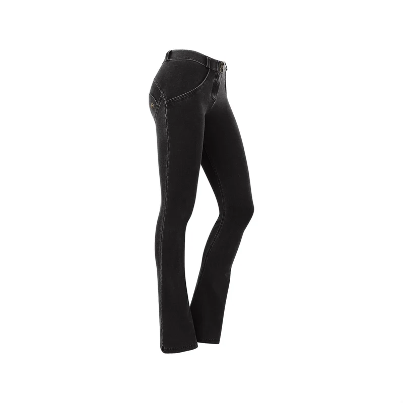 WR.UP Push-Up Regular Waist Mini Flare Denim Jeans - Denim Black - Black Seam