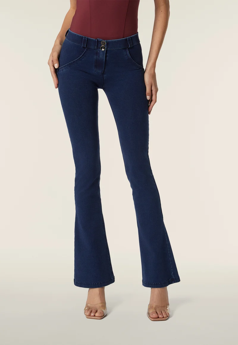 WR.UP Push-Up Regular Waist Mini Flare Denim Jeans - Denim Dark Blue - Blue Seam