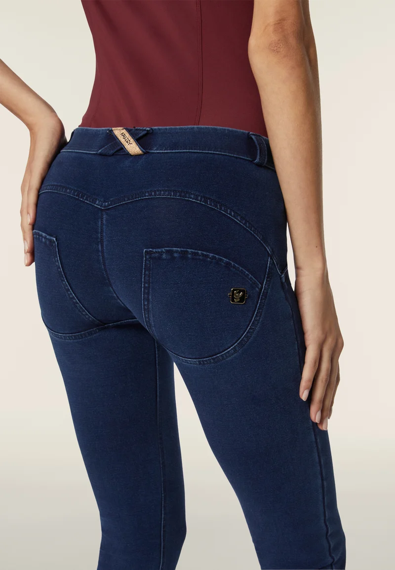 WR.UP Push-Up Regular Waist Mini Flare Denim Jeans - Denim Dark Blue - Blue Seam