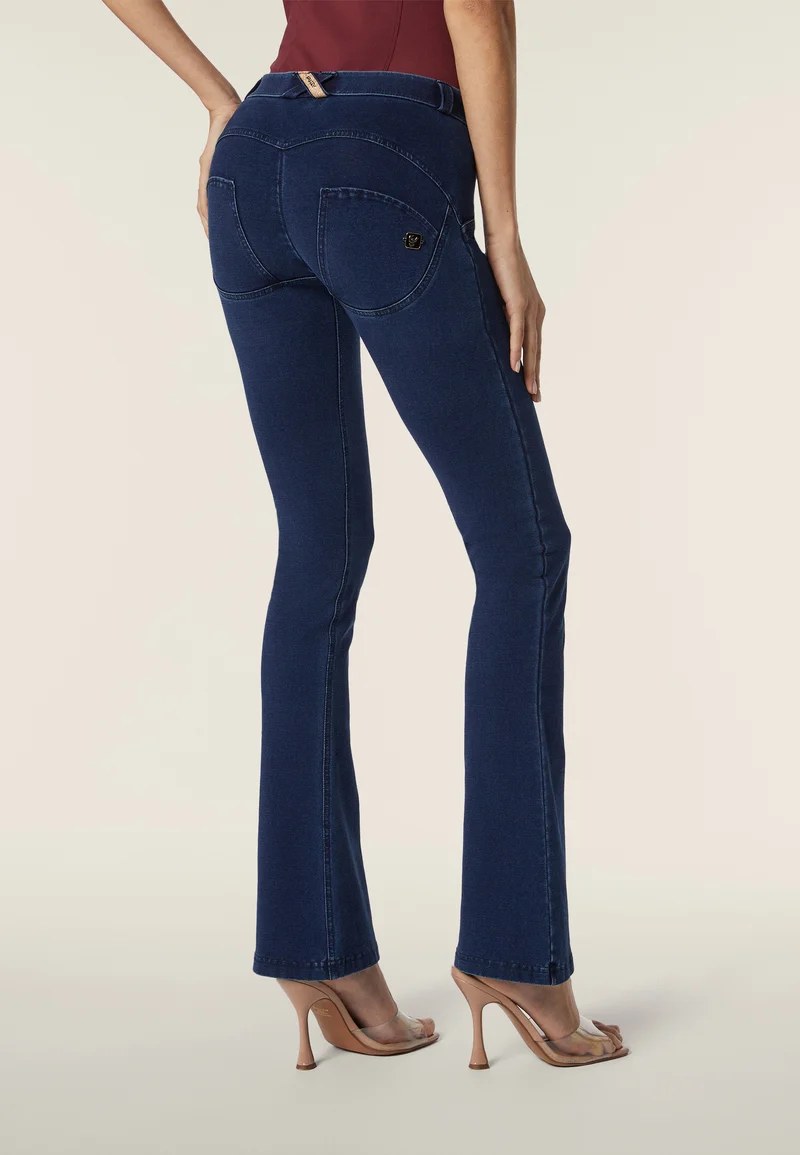 WR.UP Push-Up Regular Waist Mini Flare Denim Jeans - Denim Dark Blue - Blue Seam