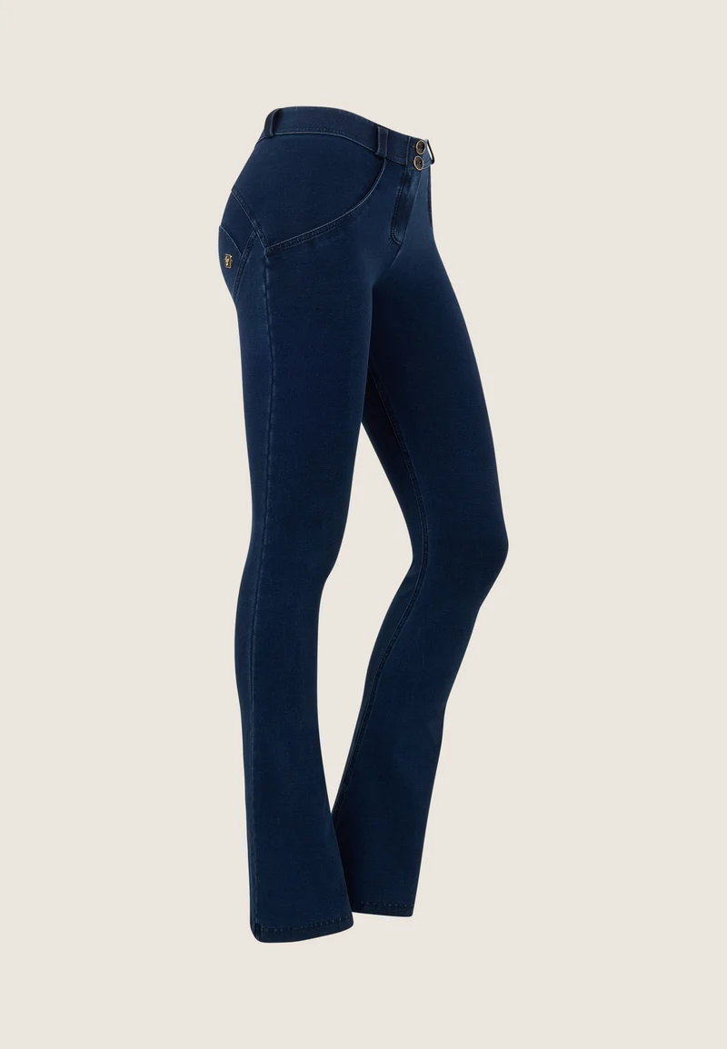 WR.UP Push-Up Regular Waist Mini Flare Denim Jeans - Denim Dark Blue - Blue Seam