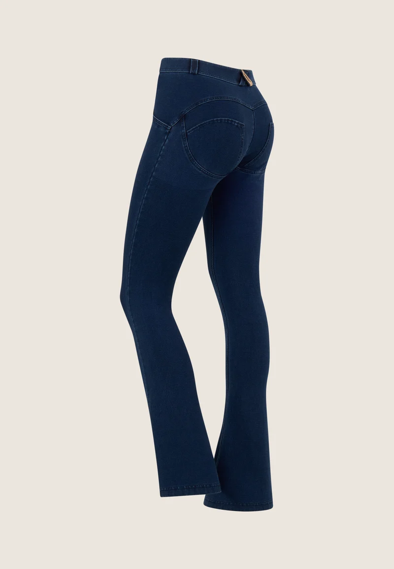 WR.UP Push-Up Regular Waist Mini Flare Denim Jeans - Denim Dark Blue - Blue Seam