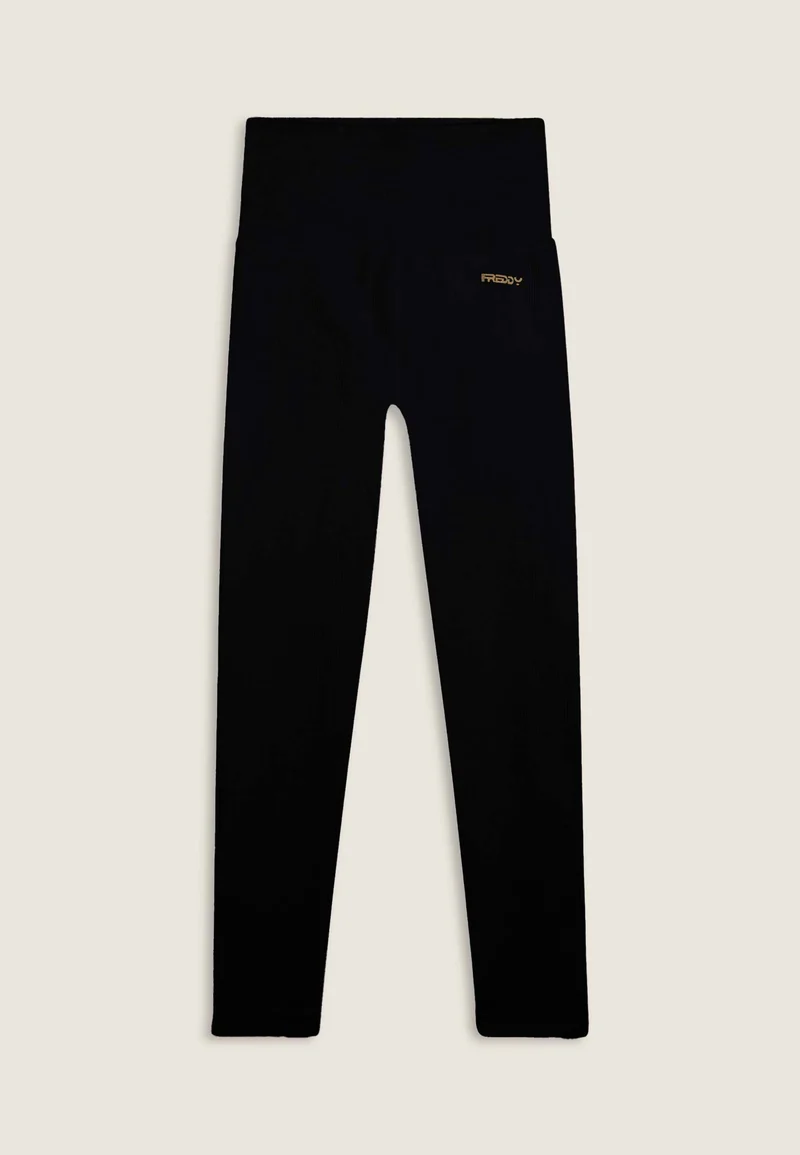 Seamless Ribbed Push-Up High Waist Skinny 7/8 Leggings - Black - Made in Italy