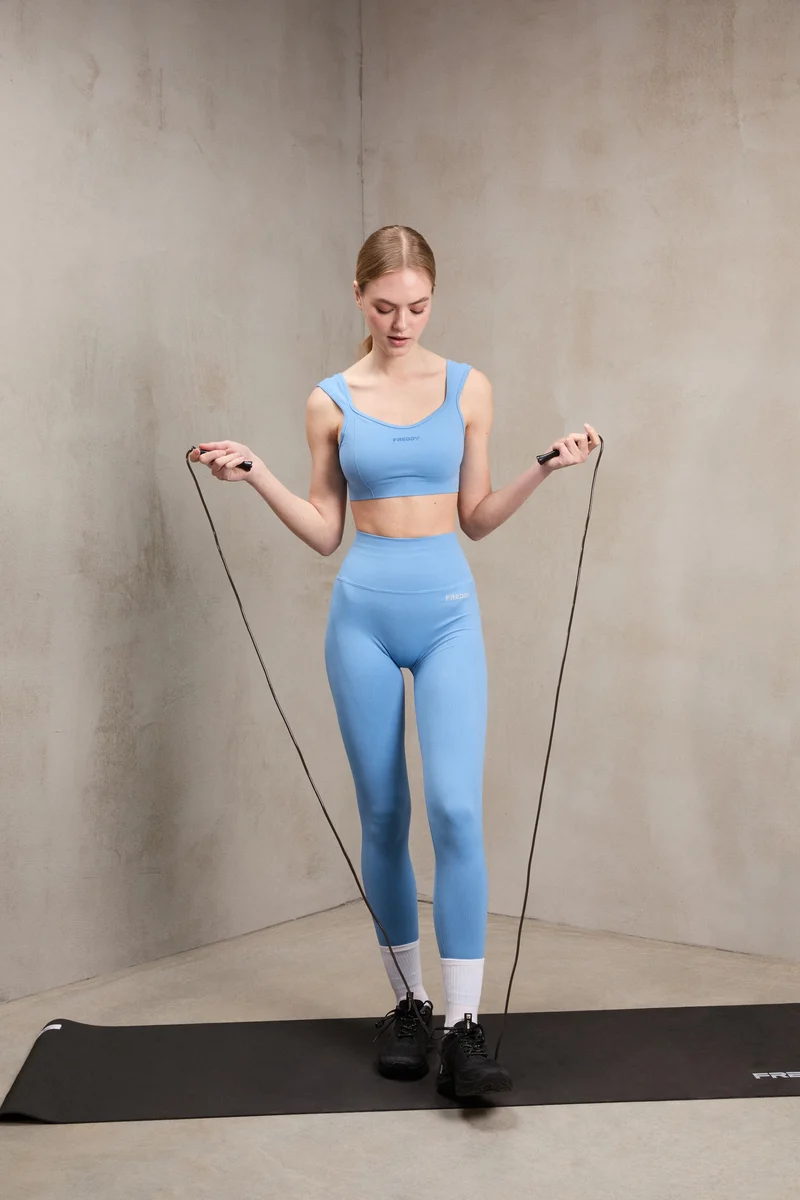 Seamless Ribbed Push-Up High Waist Skinny 7/8 Leggings - Ashleigh Blue - Made in Italy