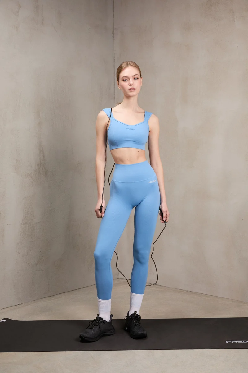Seamless Ribbed Push-Up High Waist Skinny 7/8 Leggings - Ashleigh Blue - Made in Italy