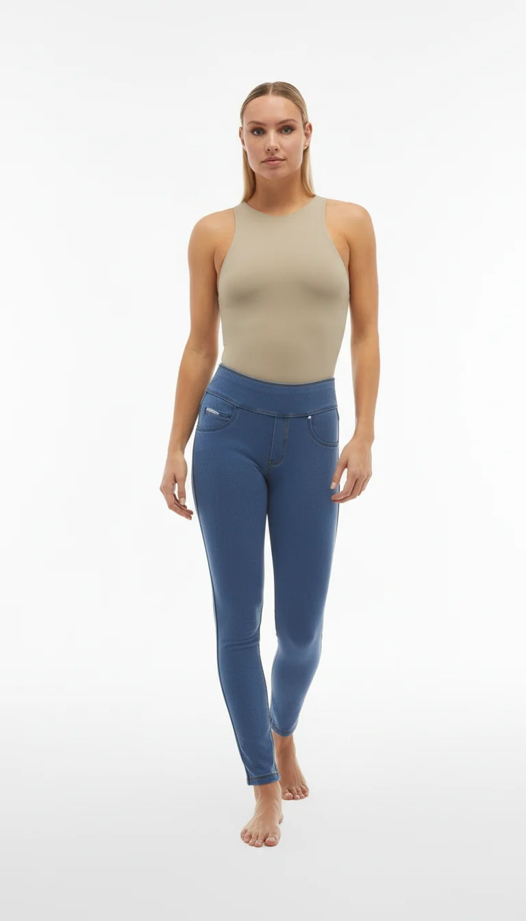 N.O.W. Yoga Mid Waist Skinny Denim Jeans - Denim Light Blue - Blue Seam