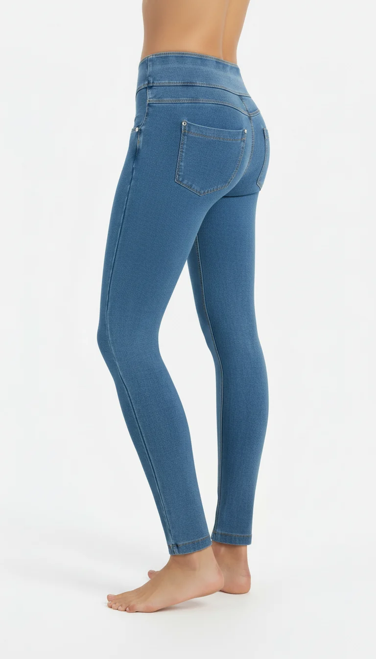 N.O.W. Yoga Mid Waist Skinny Denim Jeans - Denim Light Blue - Blue Seam