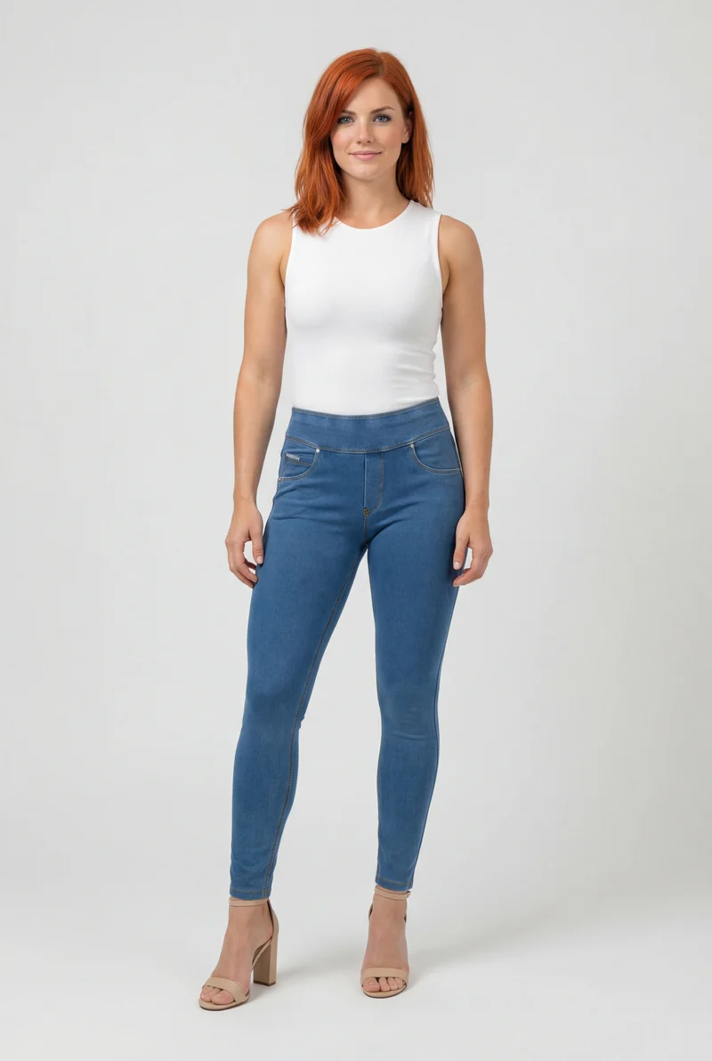 N.O.W. Yoga Mid Waist Skinny Denim Jeans - Denim Light Blue - Blue Seam