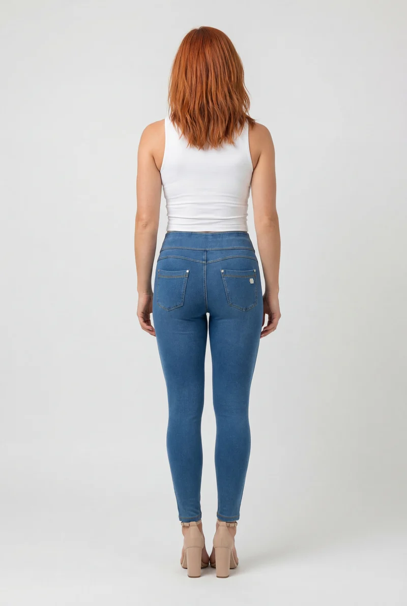 N.O.W. Yoga Mid Waist Skinny Denim Jeans - Denim Light Blue - Blue Seam