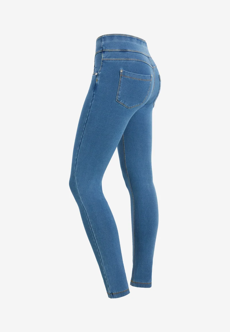 N.O.W. Yoga Mid Waist Skinny Denim Jeans - Denim Light Blue - Blue Seam