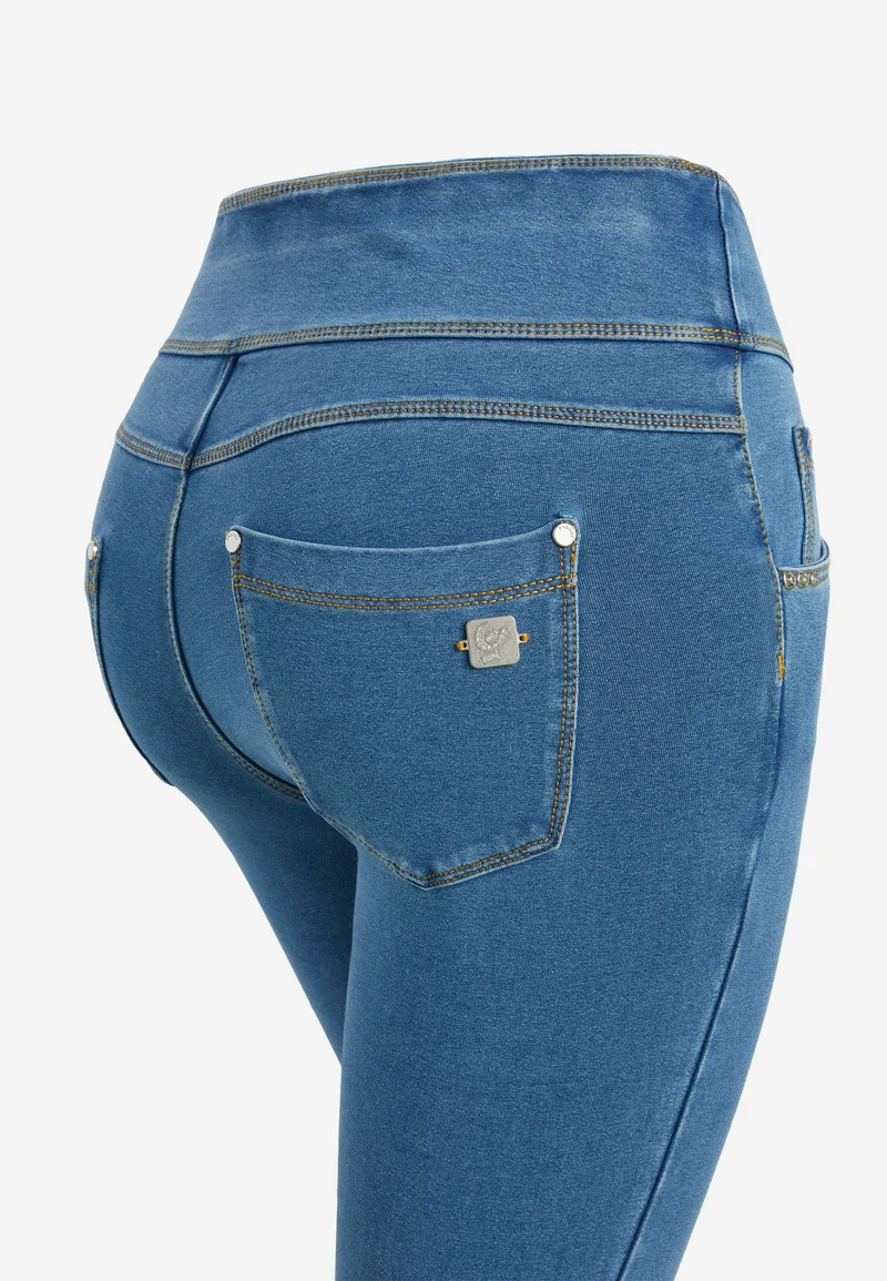 N.O.W. Yoga Mid Waist Skinny Denim Jeans - Denim Light Blue - Blue Seam