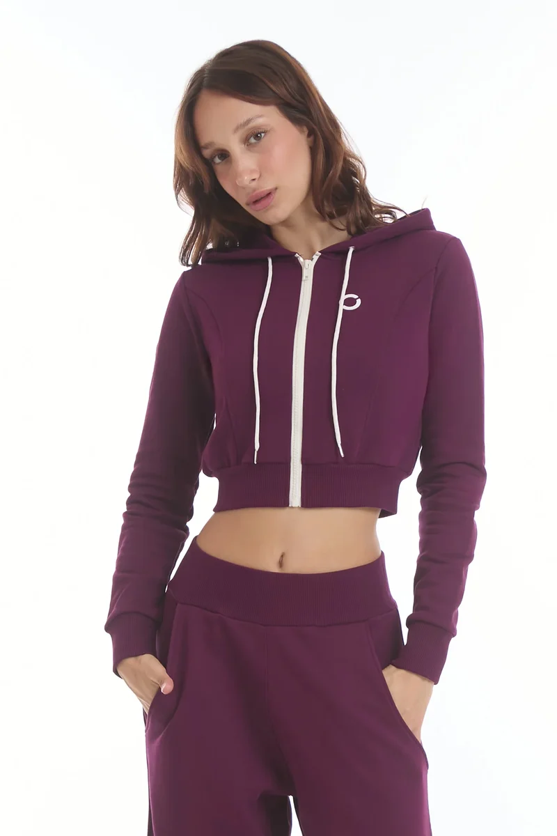 Felpa Crop Con Cappuccio Ikonic Dark Purple