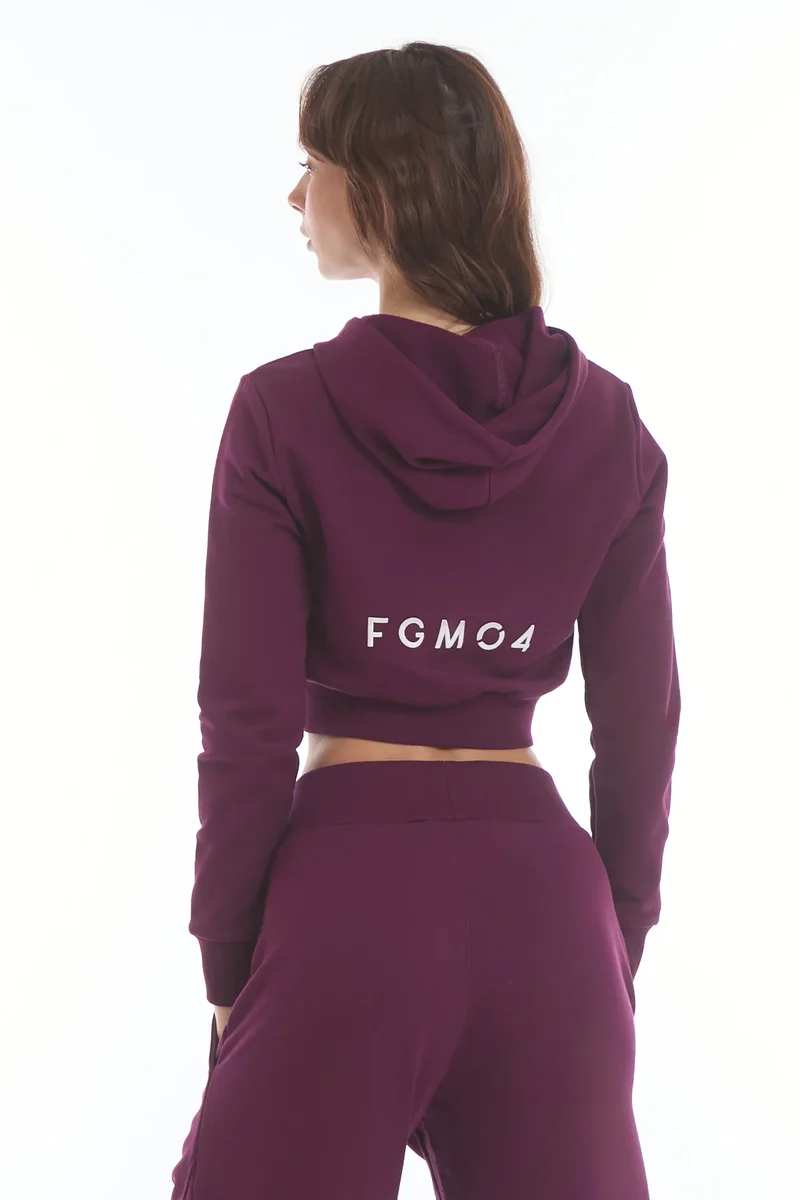 Felpa Crop Con Cappuccio Ikonic Dark Purple