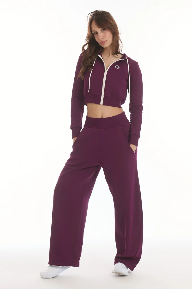 Felpa Crop Con Cappuccio Ikonic Dark Purple