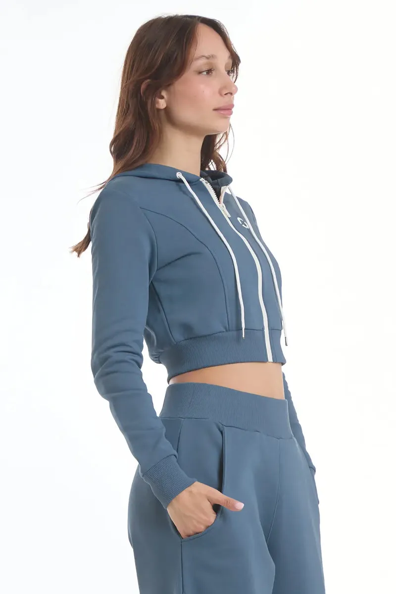 Felpa Crop Con Cappuccio Ikonic Blu Stellare