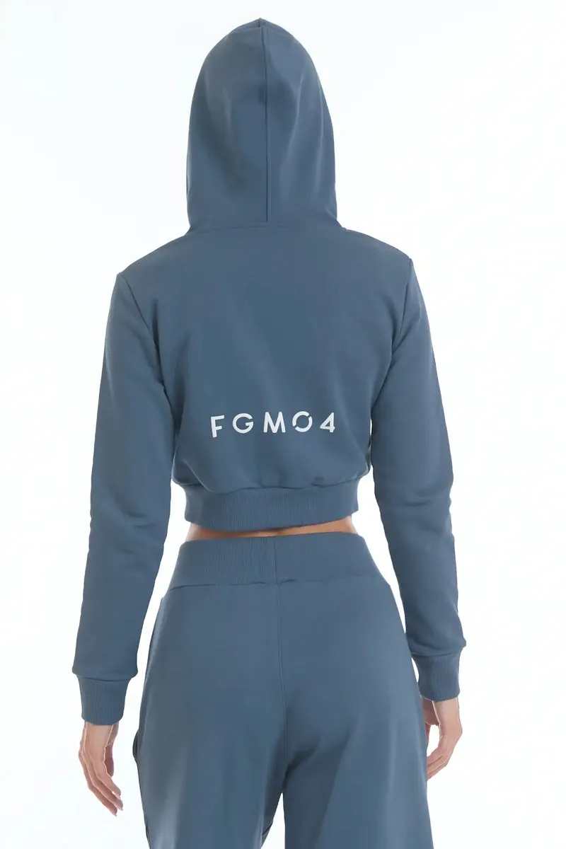 Felpa Crop Con Cappuccio Ikonic Blu Stellare
