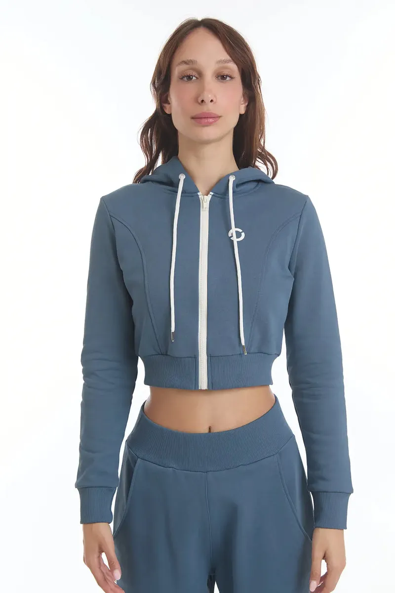 Felpa Crop Con Cappuccio Ikonic Blu Stellare