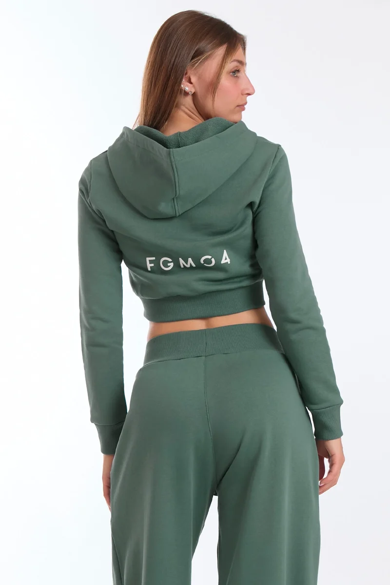 Felpa Crop Con Cappuccio Ikonic Verde Baltic