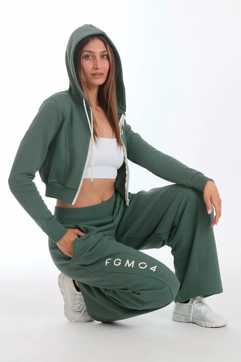 Felpa Crop Con Cappuccio Ikonic Verde Baltic