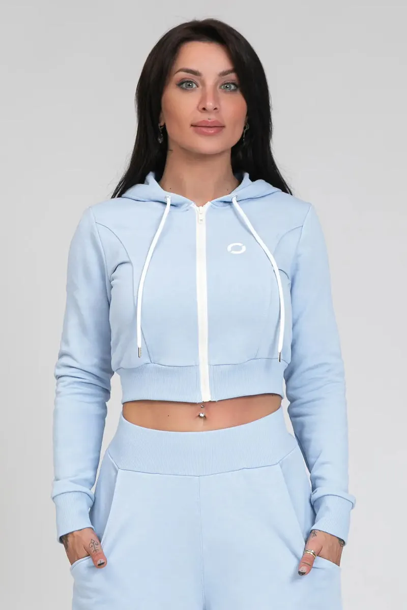 Felpa Crop Con Cappuccio Ikonic New Celeste