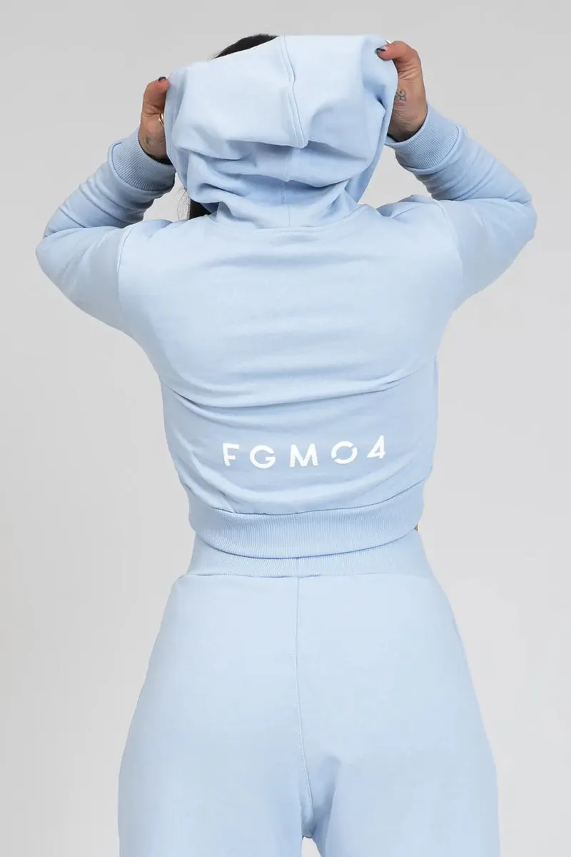 Felpa Crop Con Cappuccio Ikonic New Celeste
