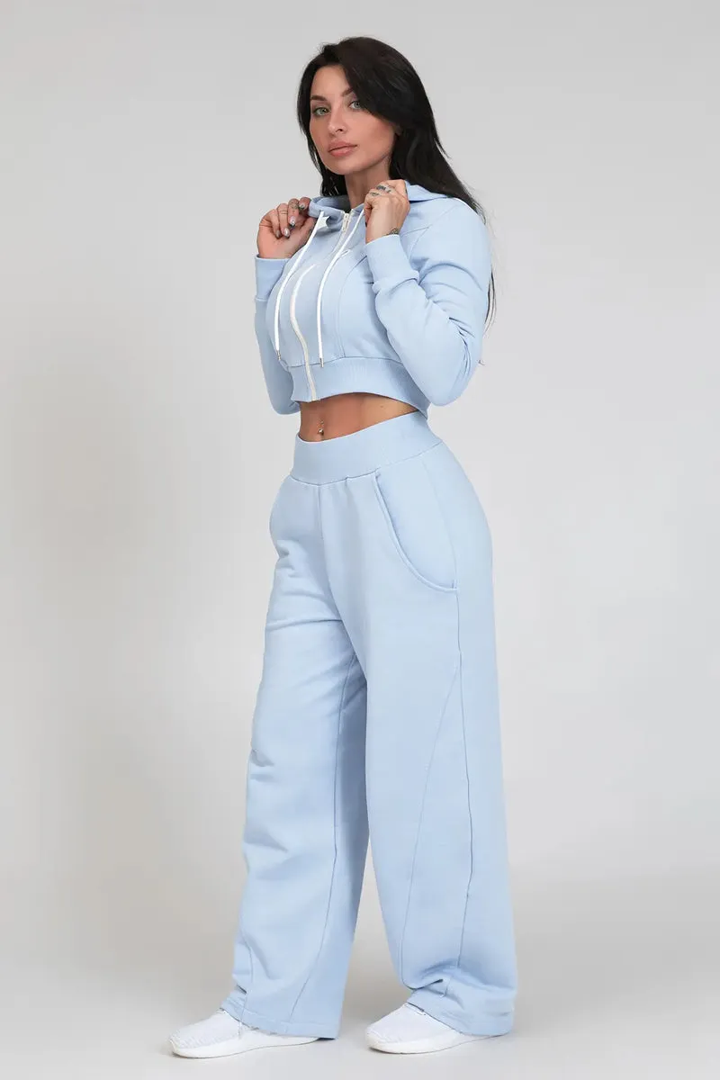Felpa Crop Con Cappuccio Ikonic New Celeste