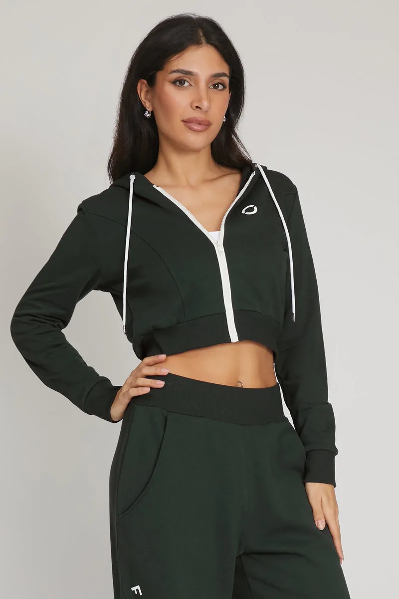 Felpa Crop Con Cappuccio Ikonic Verde Pino