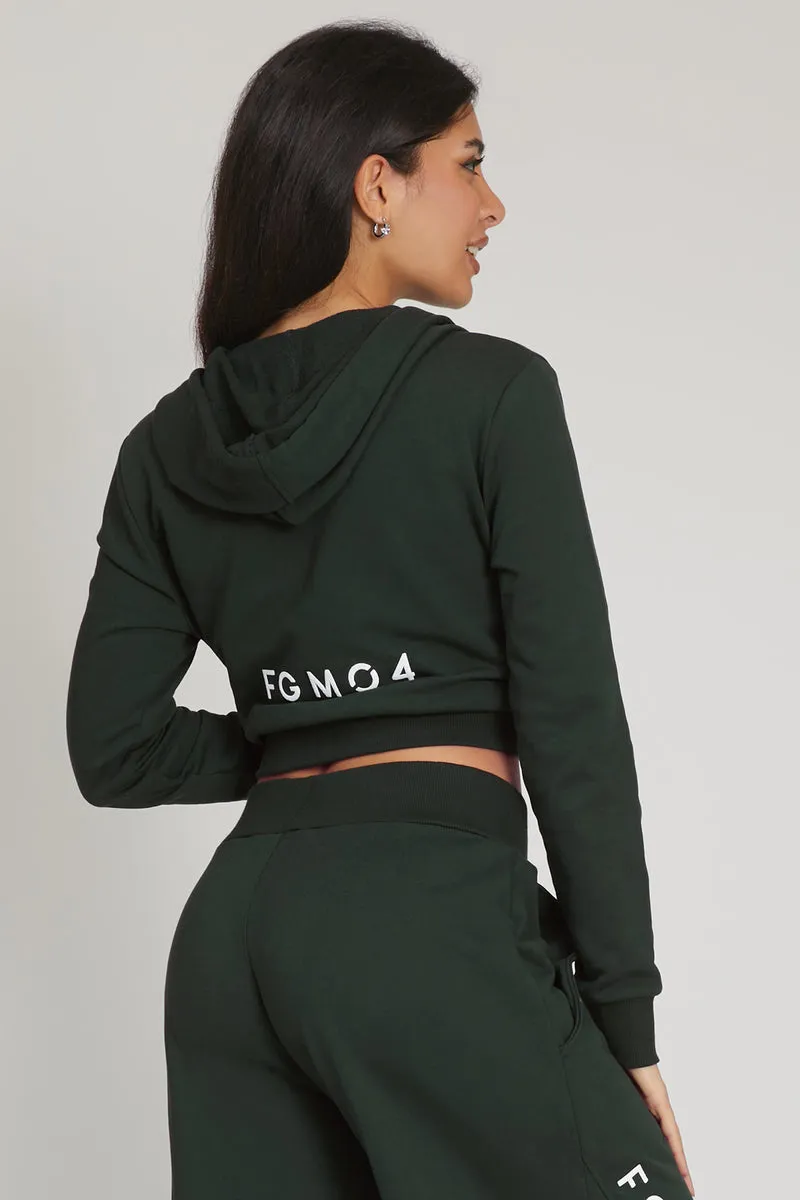 Felpa Crop Con Cappuccio Ikonic Verde Pino