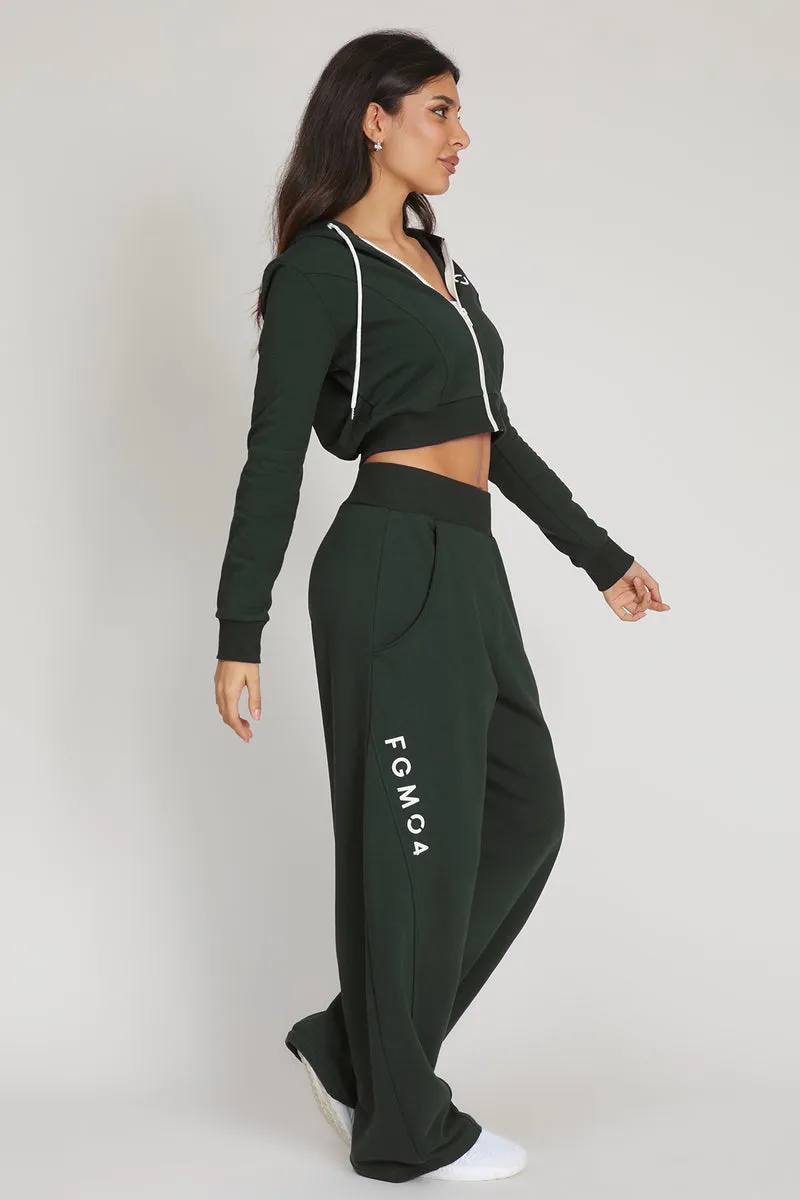 Felpa Crop Con Cappuccio Ikonic Verde Pino