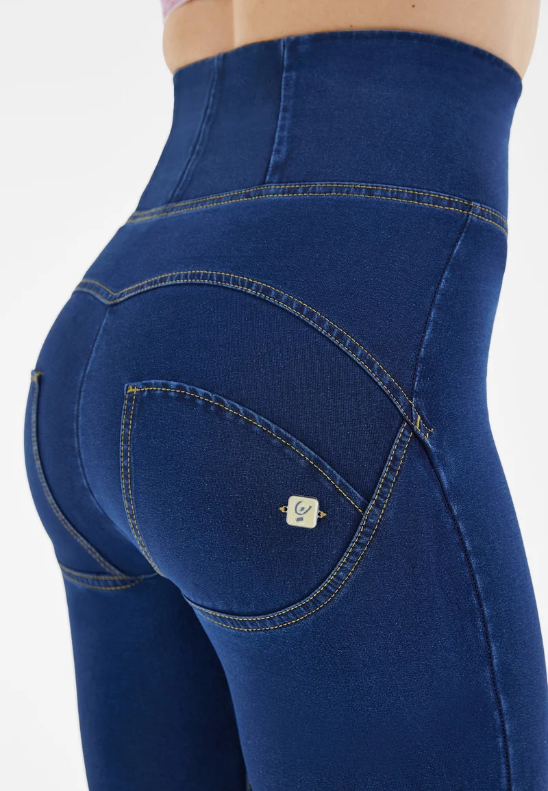 WR.UP Push-Up Super High Waist Skinny Denim Jeans - Denim Dark Blue - Yellow Seam