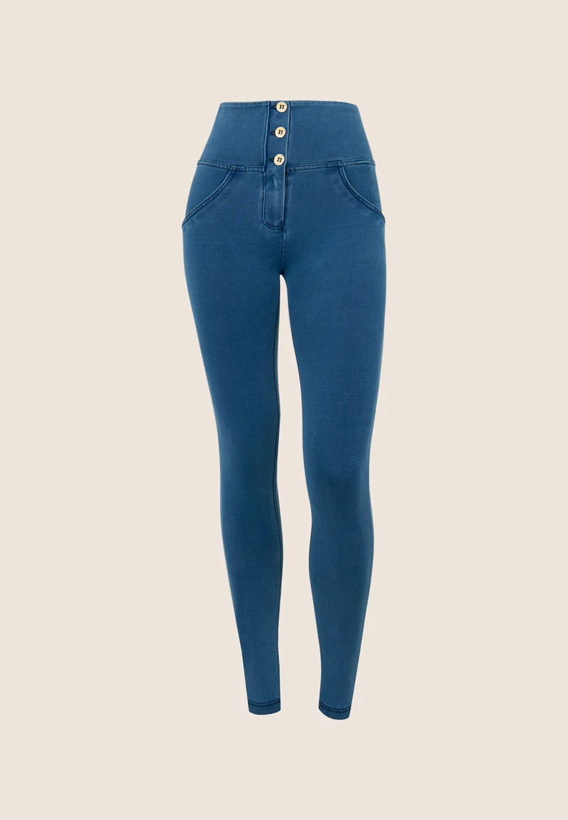 WR.UP Push-Up Button High Waist Skinny Denim Jeans - Denim Light Blue - Blue Seam