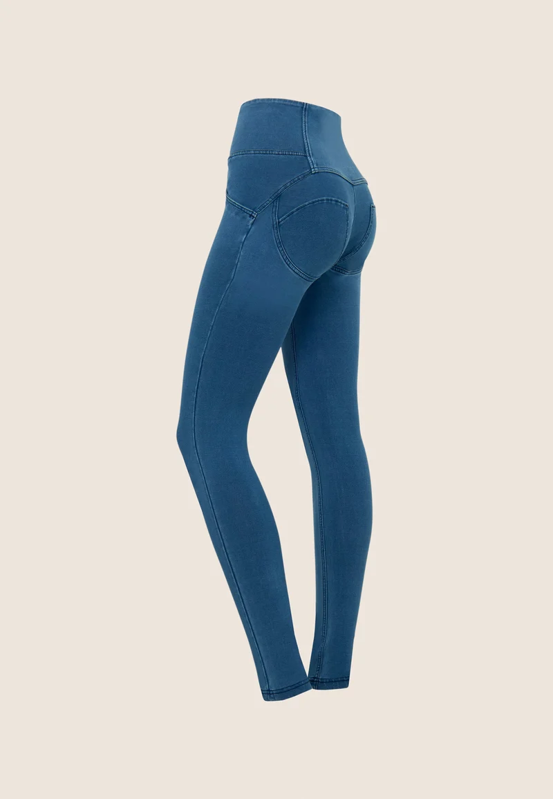 WR.UP Push-Up Button High Waist Skinny Denim Jeans - Denim Light Blue - Blue Seam