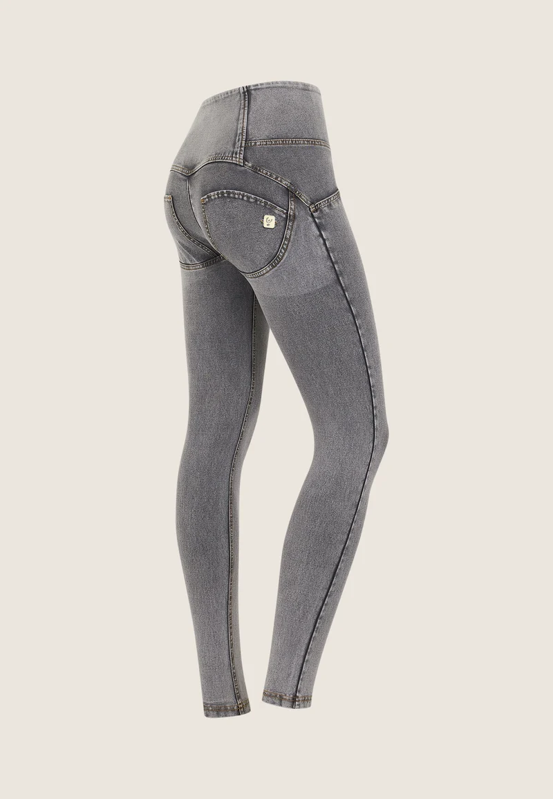 WR.UP Push-Up Button High Waist Skinny Denim Jeans - Denim Gray - Yellow Seam