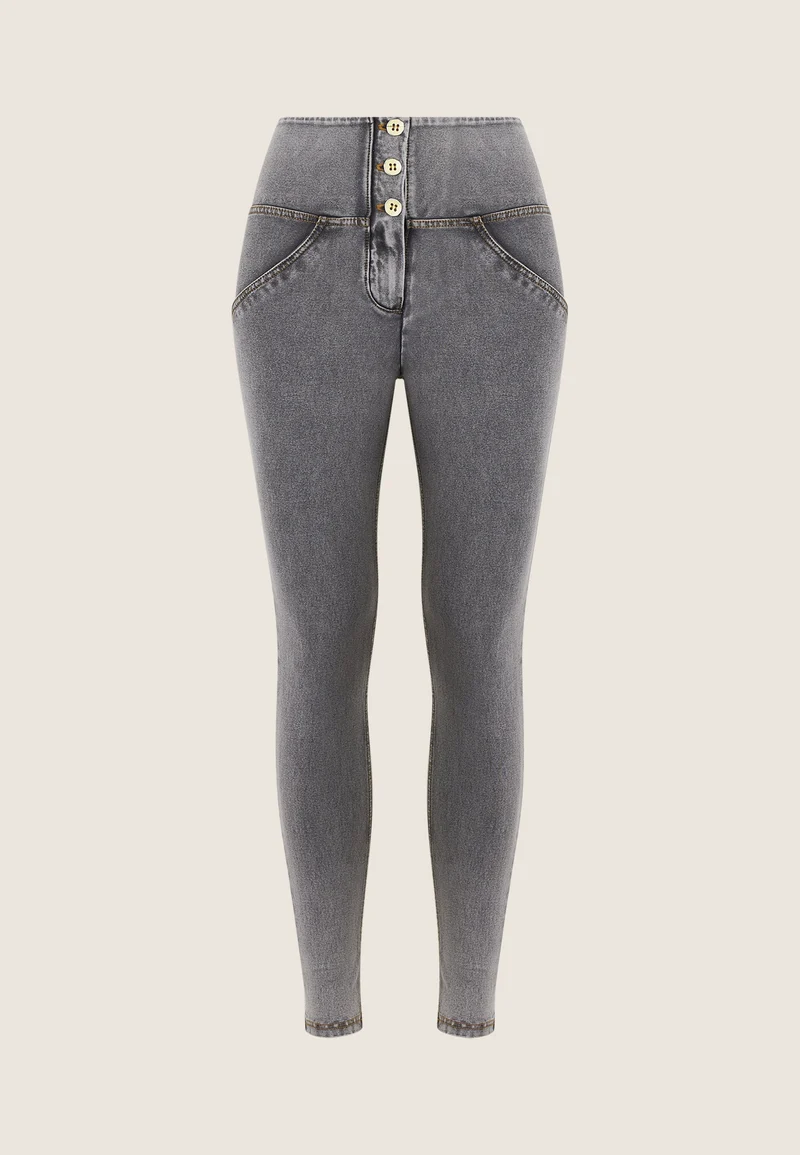 WR.UP Push-Up Button High Waist Skinny Denim Jeans - Denim Gray - Yellow Seam