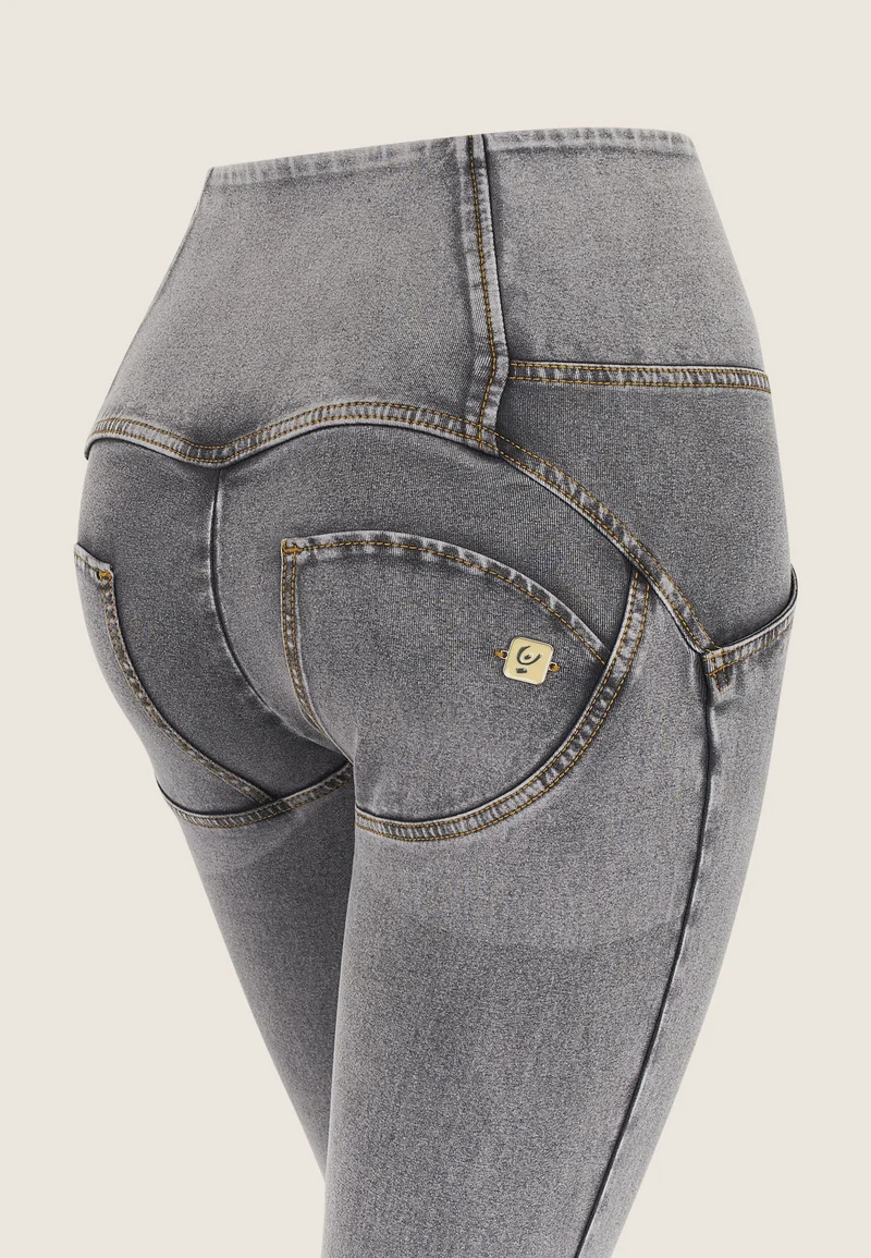 WR.UP Push-Up Button High Waist Skinny Denim Jeans - Denim Gray - Yellow Seam