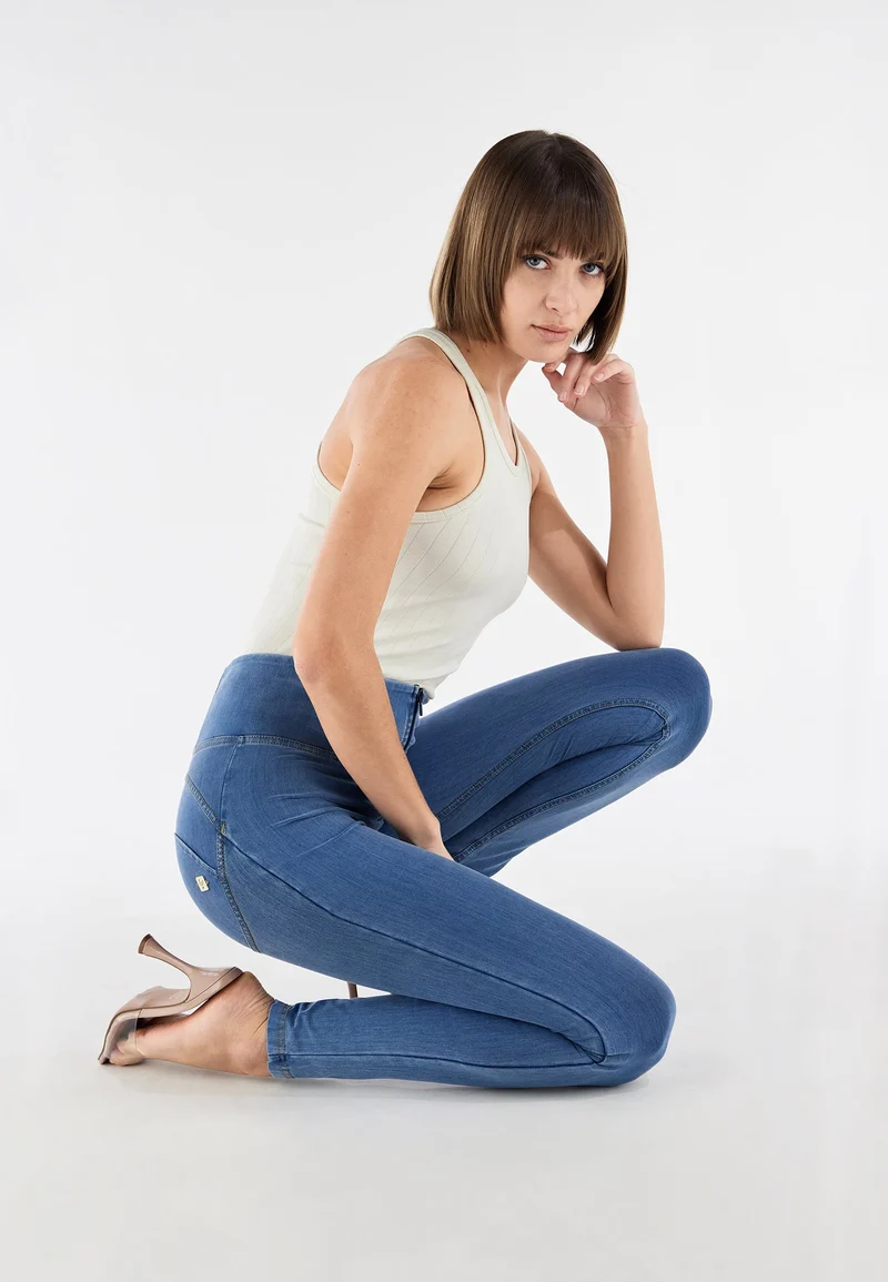 WR.UP Push-Up High Waist Skinny Denim Jeans - Denim Light Blue - Yellow Seam