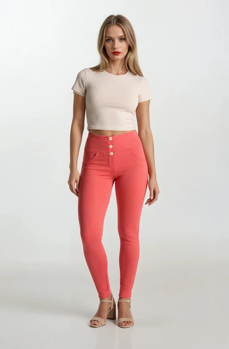 WR.UP Push-Up Button High Waist Skinny Flex Tech Leggings - Cayenne Red