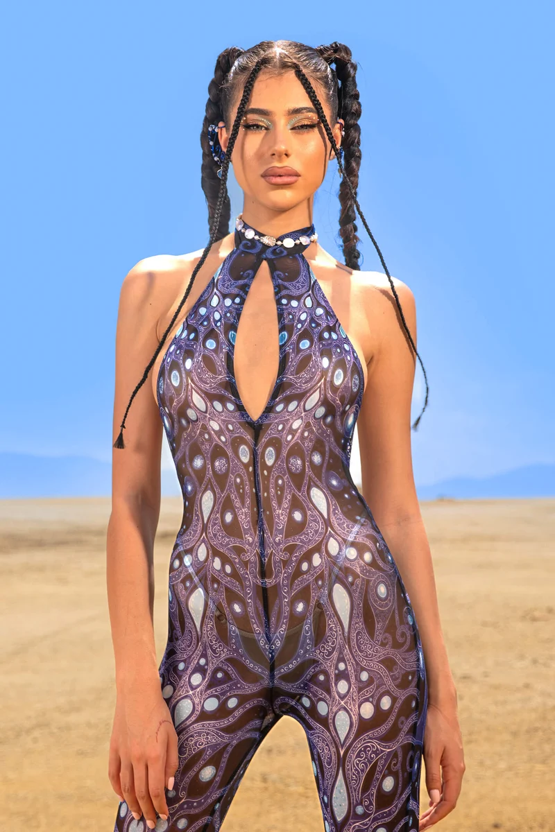 Deco Fever Mesh Halter Romper