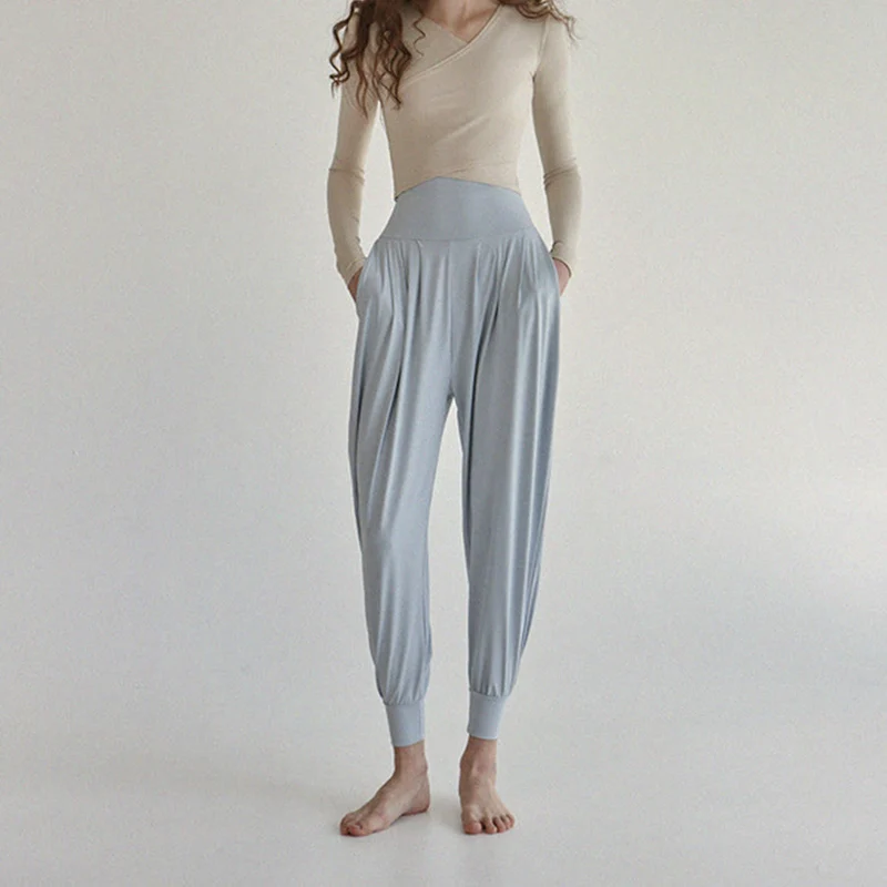 Olivenorma Ultra High Waist Pleated Loose Harem Jogger Yoga Damenhose