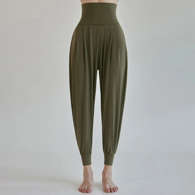 Olivenorma Ultra High Waist Pleated Loose Harem Jogger Yoga Damenhose