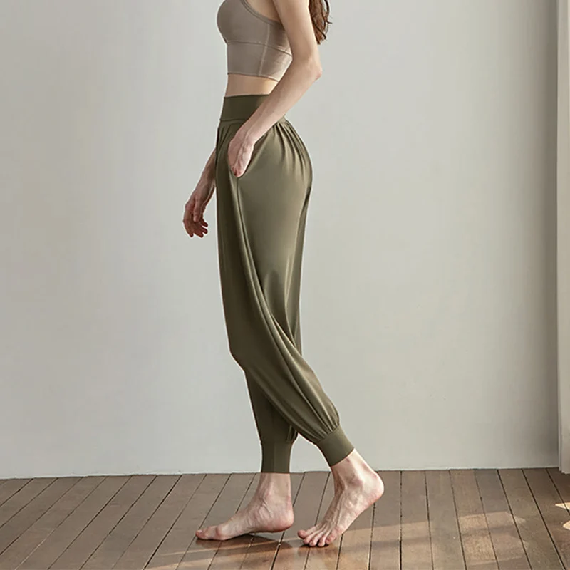 Olivenorma Ultra High Waist Pleated Loose Harem Jogger Yoga Damenhose